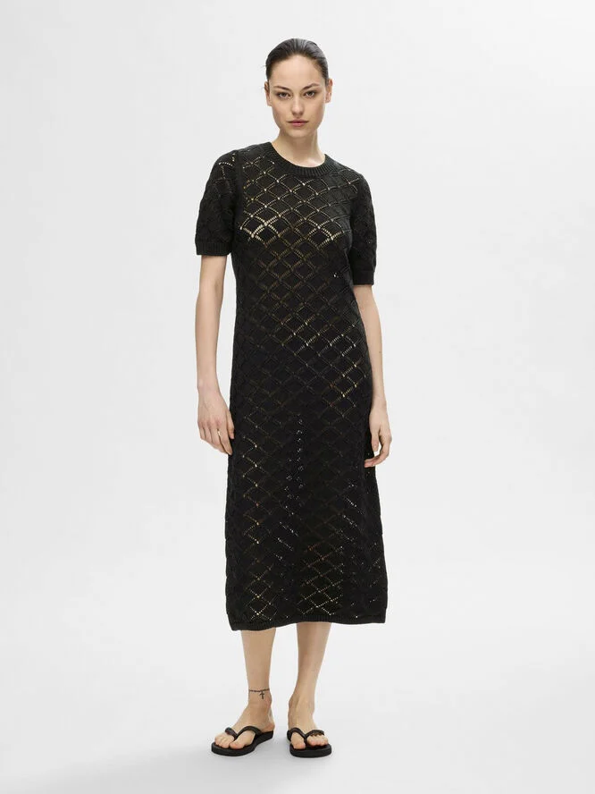 Selected Femme SLFVINNA SS LONG KNIT DRESS Sort