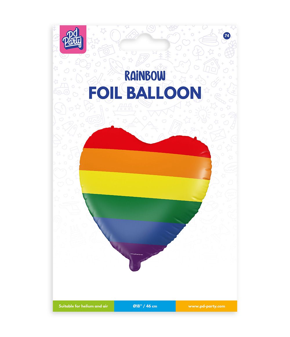 Hart Helium Ballon Regenboog Leeg 46cm