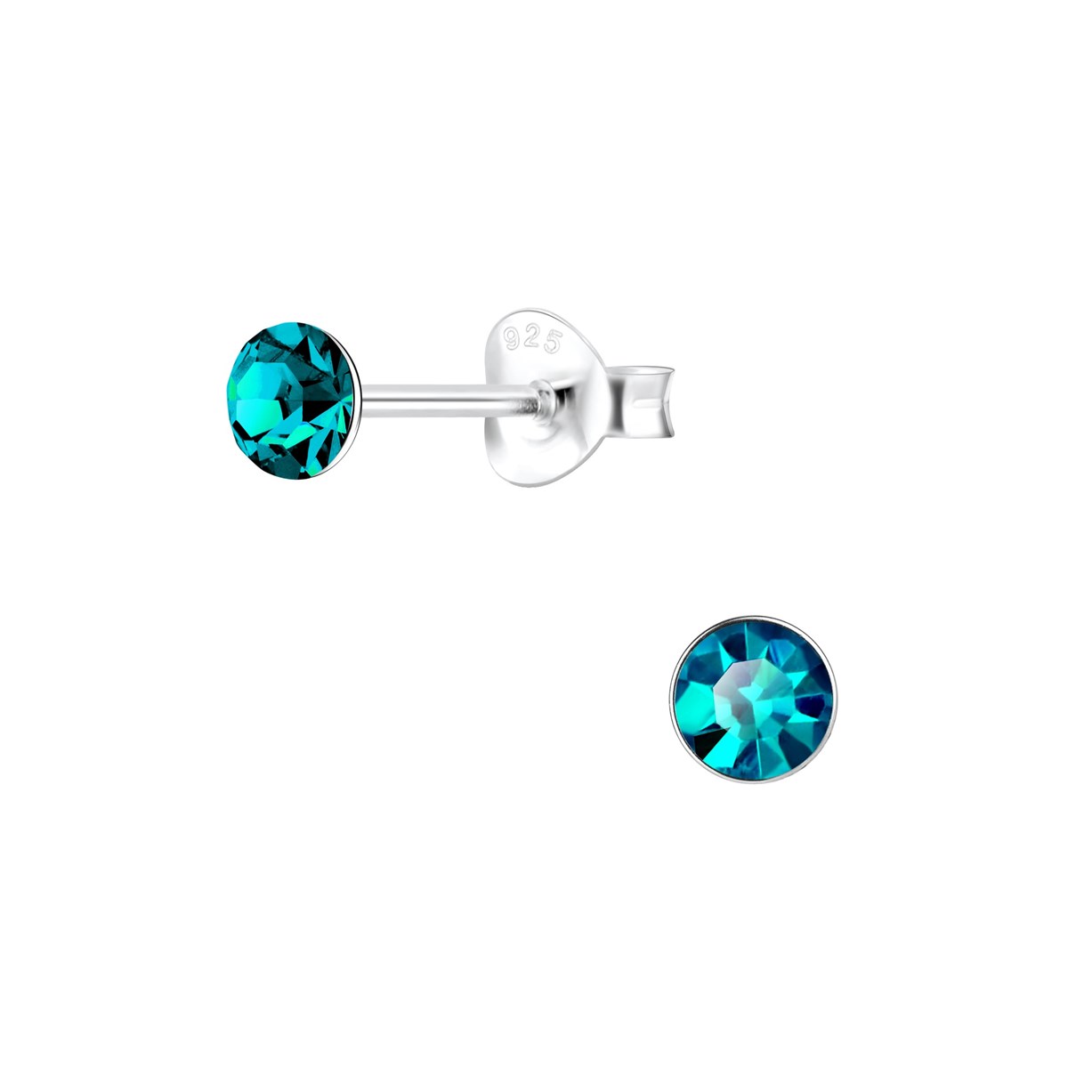 Boucles d'oreilles cristal bleu 4mm en argent 925