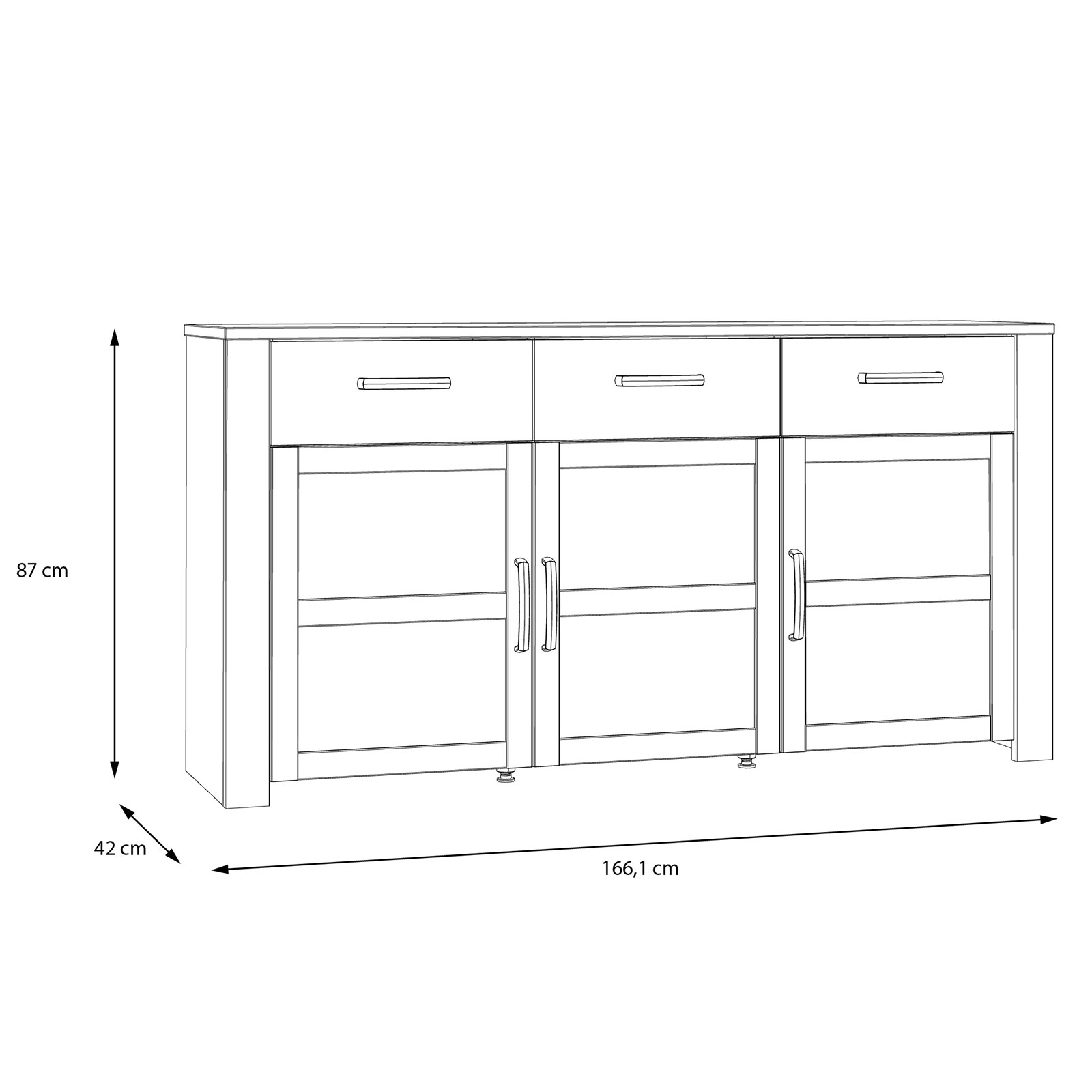 Sideboard - Eiche grau - Riviera Eiche - 166 cm breit