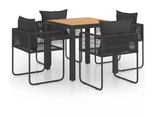 Salon de jardin 5 pcs PVC Résine tressée Noir et marron