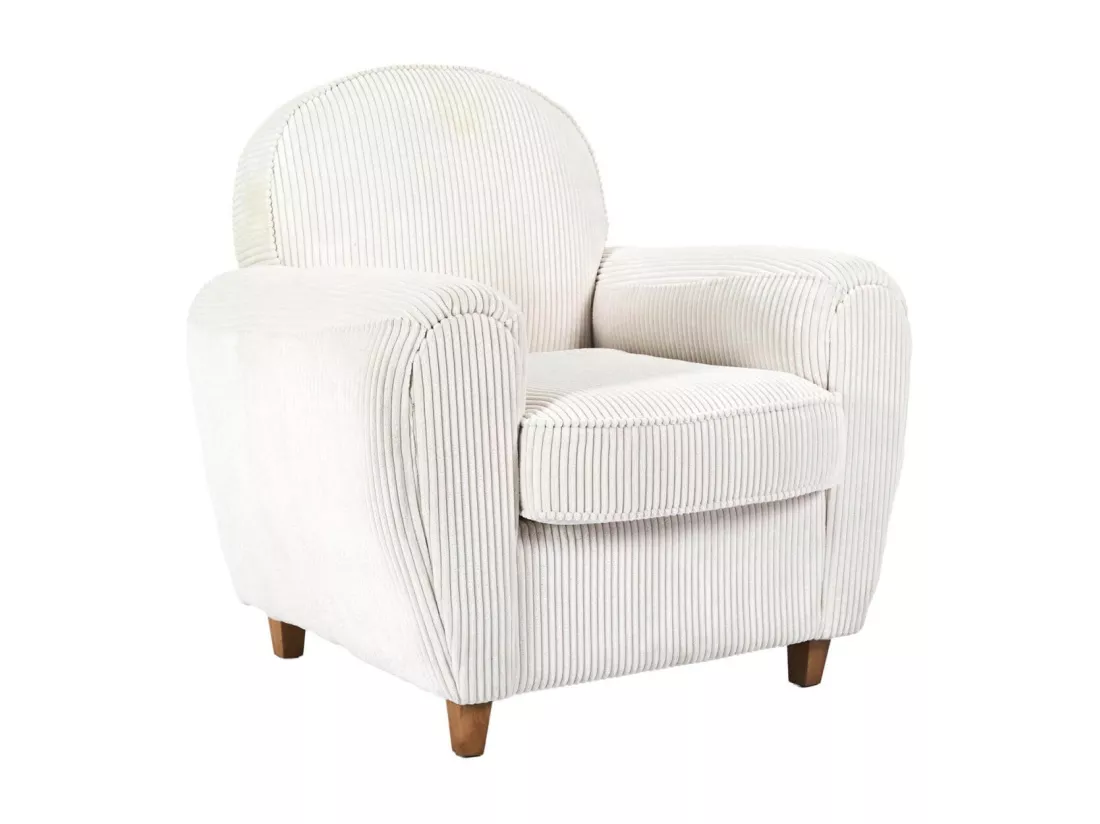 GANDY - Fauteuil Club Tissu Velours Côtelé Beige