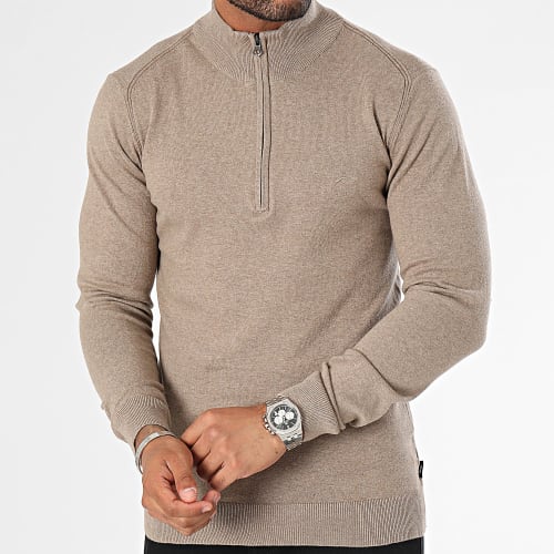 Pull Col Montant Zippé Liliamos Beige Taupe