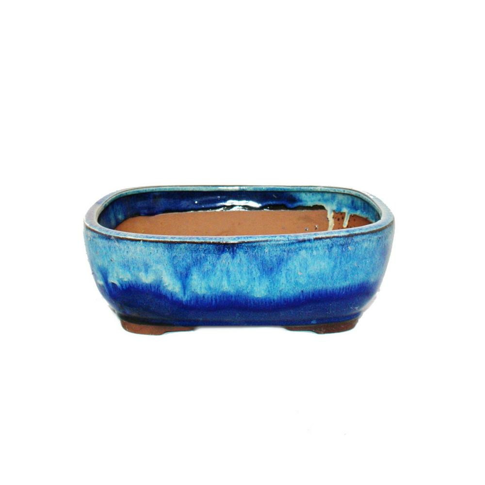 Pot à bonsaï - rectangulaire g5b - bicolore bleu-beige - l26.5cm x w21.5cm x h9cm