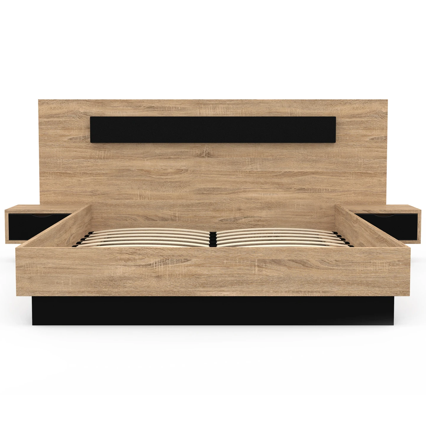 Lit double SANTA avec tête de lit + tables de chevet intégrées et sommier 140 x 190 cm bois et noir