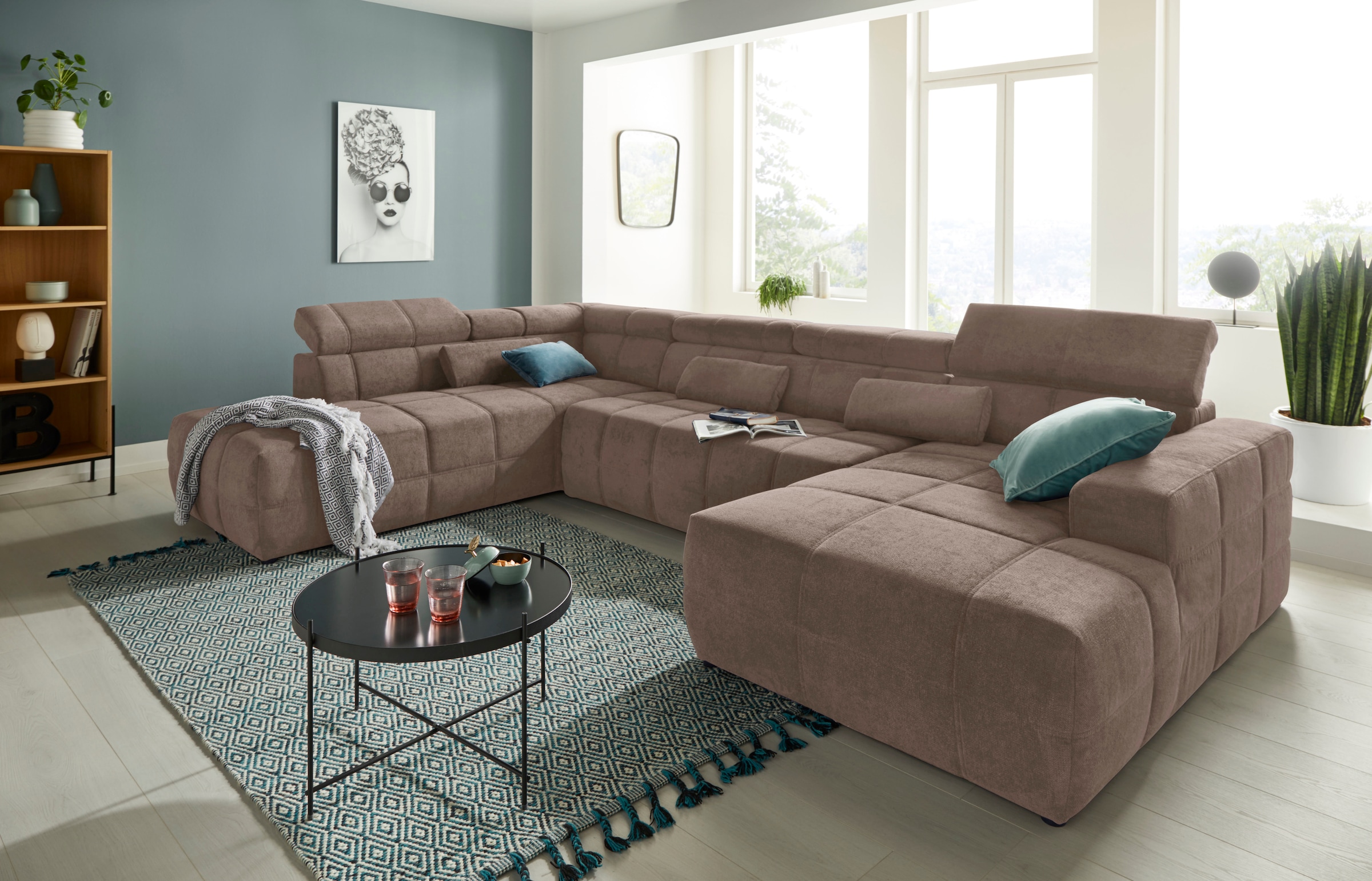 DOMO collection Wohnlandschaft »Brandon, whlw. mit Sitztiefenverstellung, whlw. Nierenkissen« mit Kopfteilverstellung, wahlweise Sitztiefenverstellung, U-Form