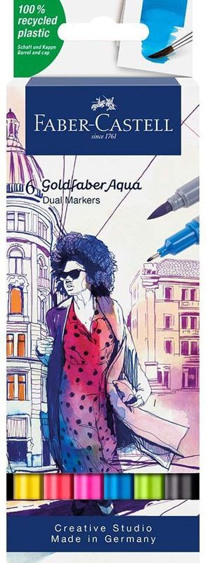 Faber-Castell - Duo aquarelmarker Goldfaber - set 6 stuks - brush / 0,4mm - FC-164606