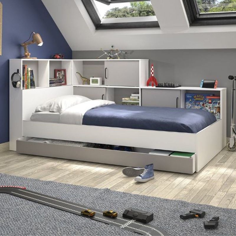 Bed - Grijs/Wit - Spaanplaat - Met Opbergruimte