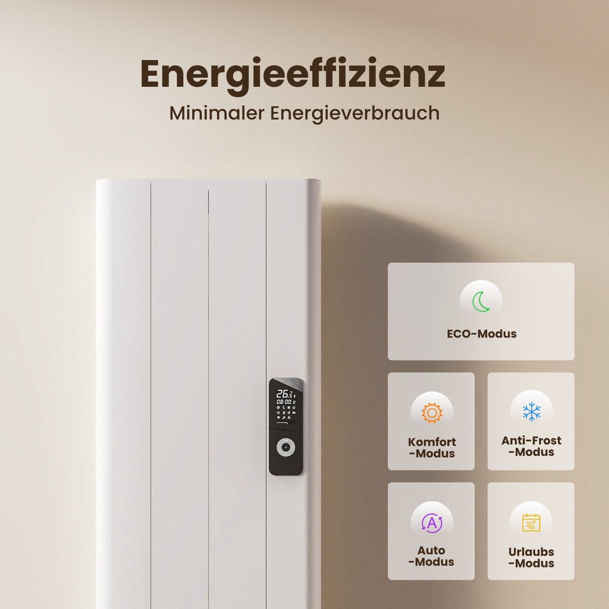 EMKE Elektrische Radiator 1000W Platte Radiator Aluminium Wandmontage, LCD-scherm Timerfunctie Elektrische Verwarming Oververhittingsbeveiliging Wit