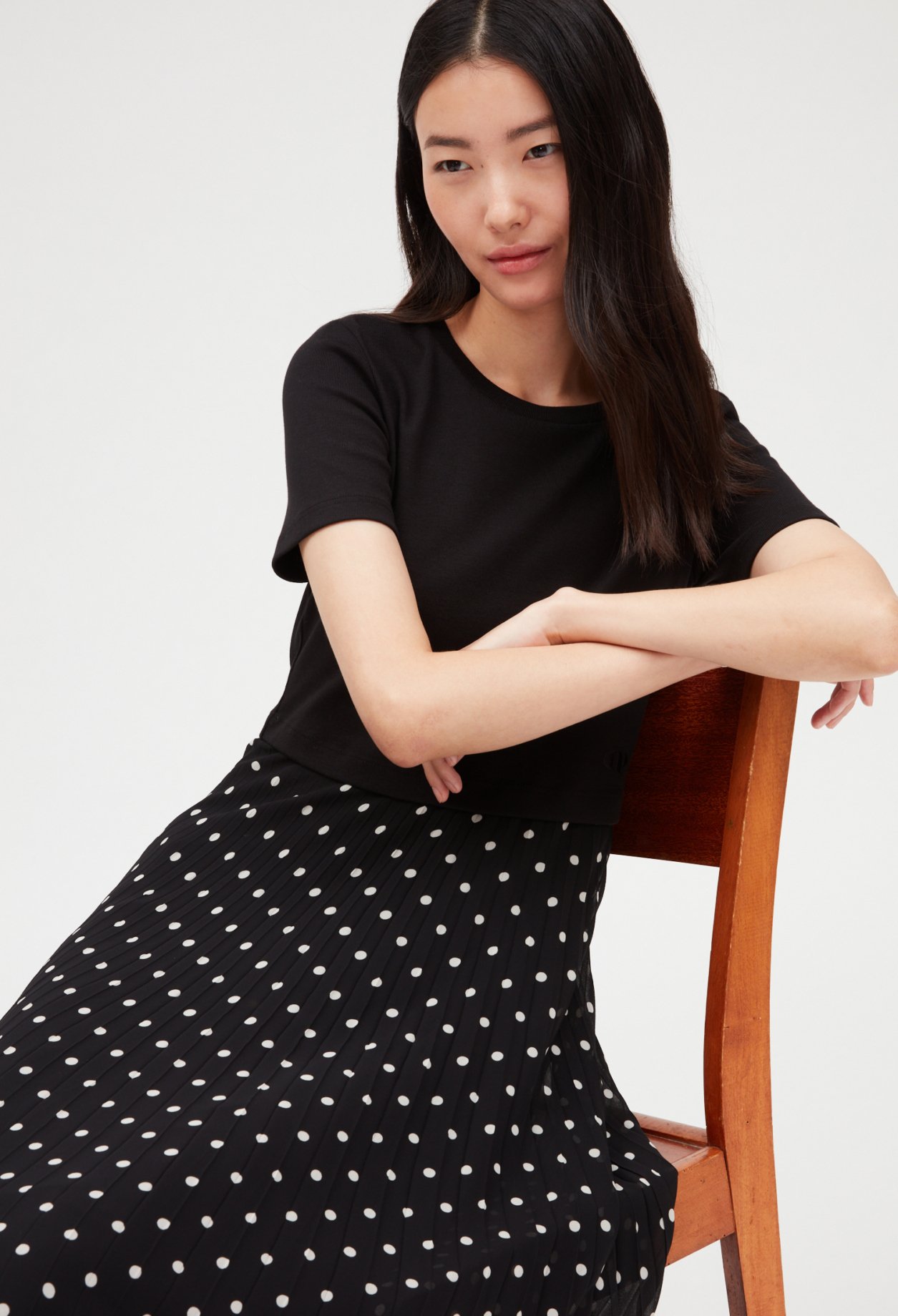 Robe midi bicolore &agrave; pois