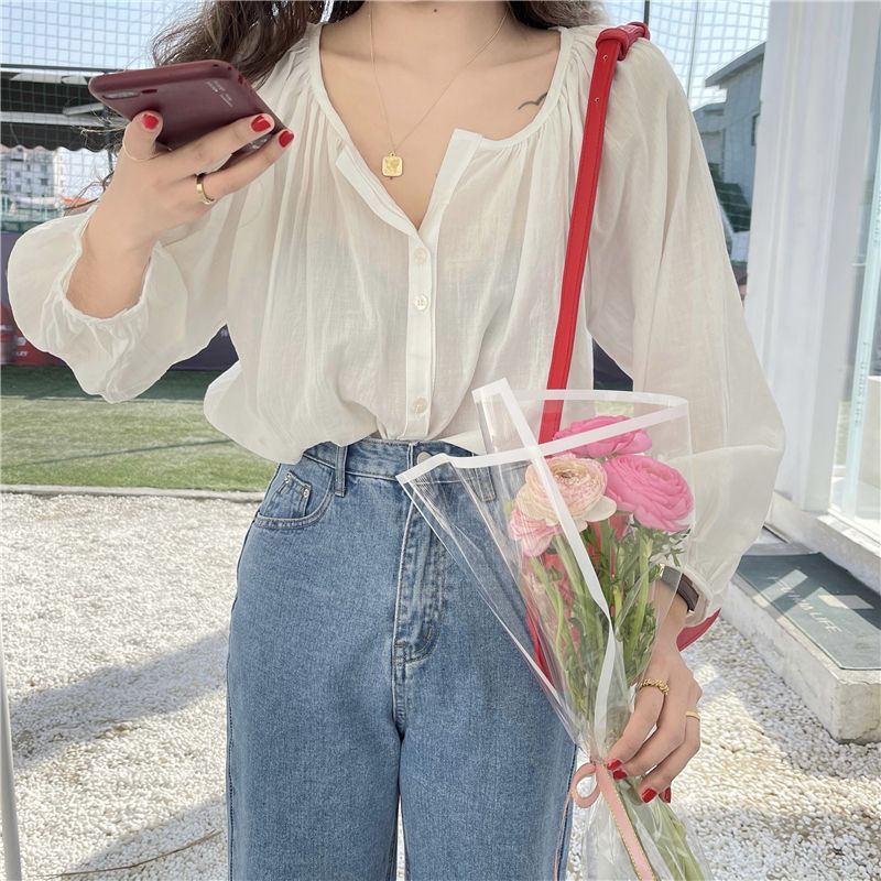 Shinsei - Effen blouse met 3/4 mouwen