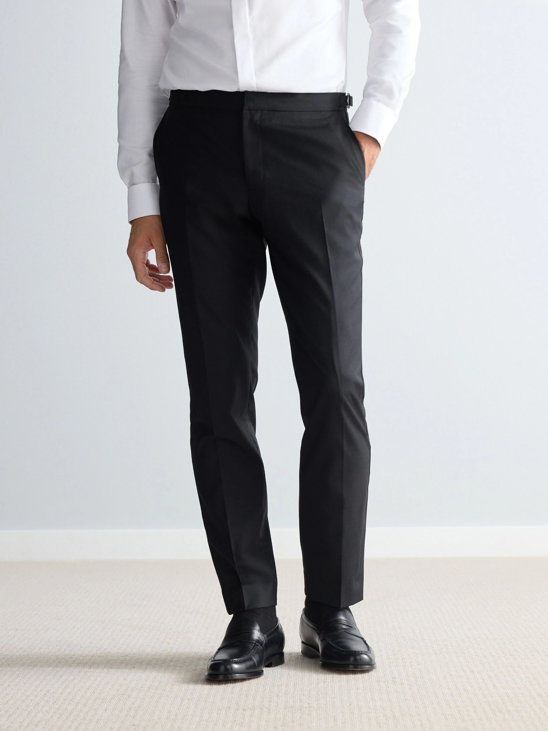 Zwart - Signature Marzotto 100% Italian Wool Check Tuxedo Suit Trousers