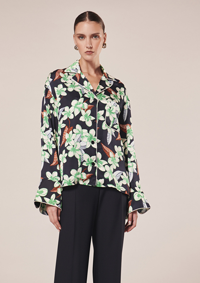 Chemise Calvibleu nuit à motif fleurs