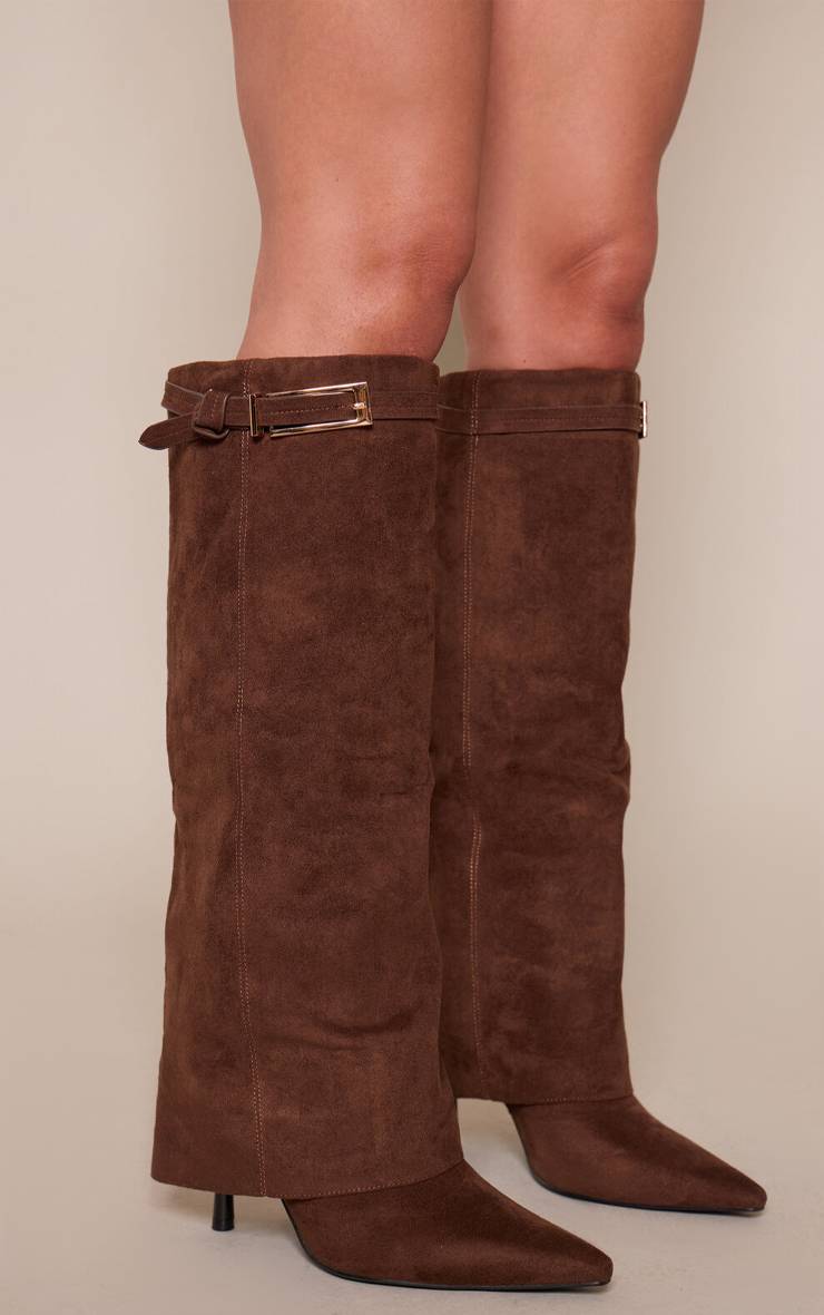 Chocolat Bottes À Talons En Synthétique À Bout Pointu Avec Détail Boucle Et Revers