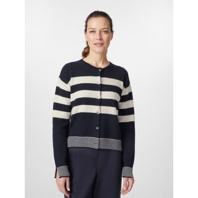 Damen-Strickjacke Boxy, Dunkelblau-Creme