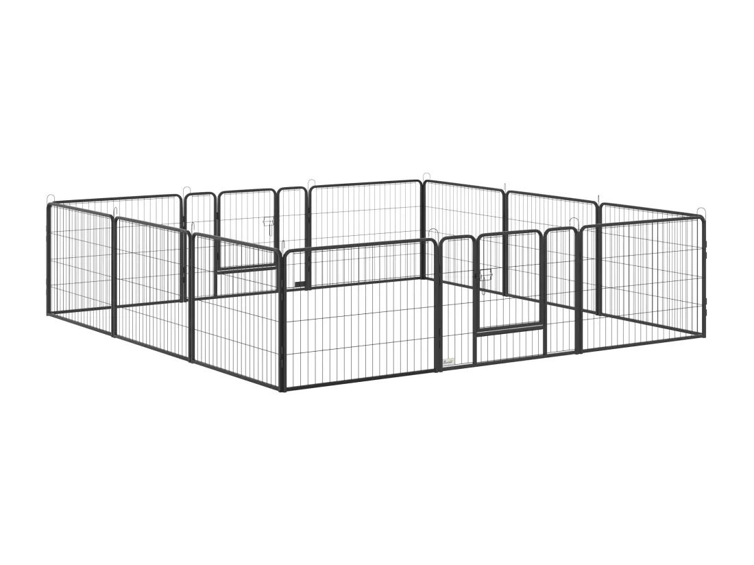 PawHut Parc enclos modulable pour animaux avec 2 portes - 12 panneaux modulables - acier noir