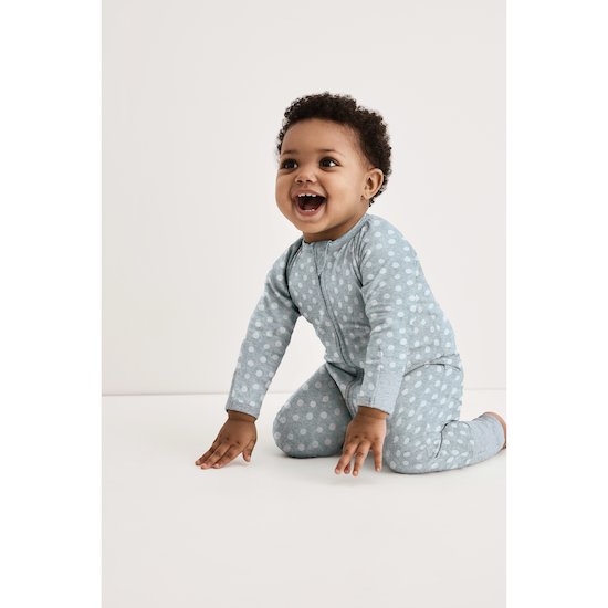 Pyjama Zippé Coton stretch   Pois Blanc        3 mois   de               DIM Baby