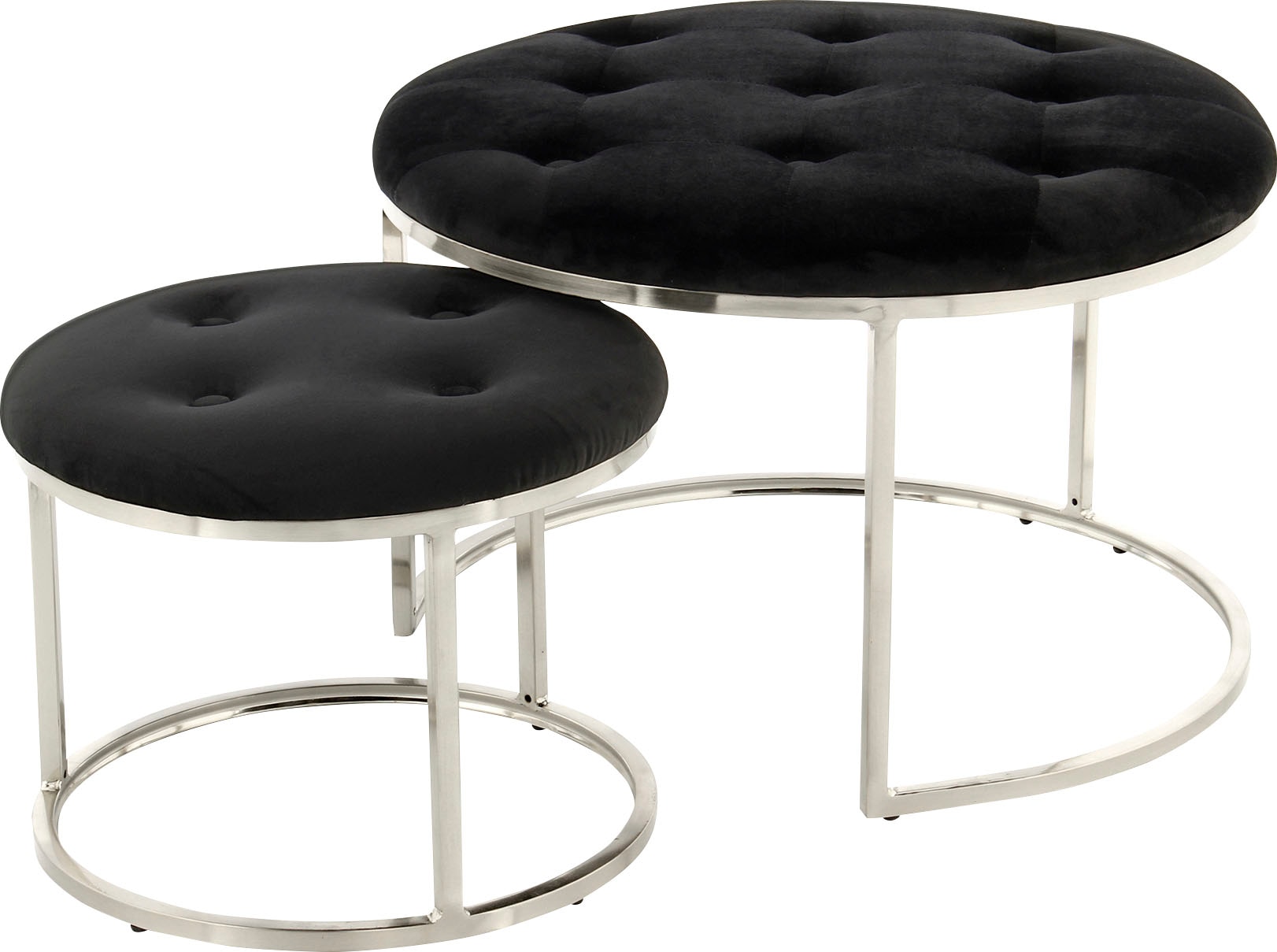 Kayoom Polstergarnitur »Hocker Becky 825 2er-Set, runde Form, angesagter Retro-Stil« Set, Hocker 1: B 60 cm/H 41 cm/T 60 cmHocker 2: B 40 cm/H 32 cm/T 40 cm, 2 Stk. tlg. vielseitig verwendbar, modern, pflegeleicht, runde Form