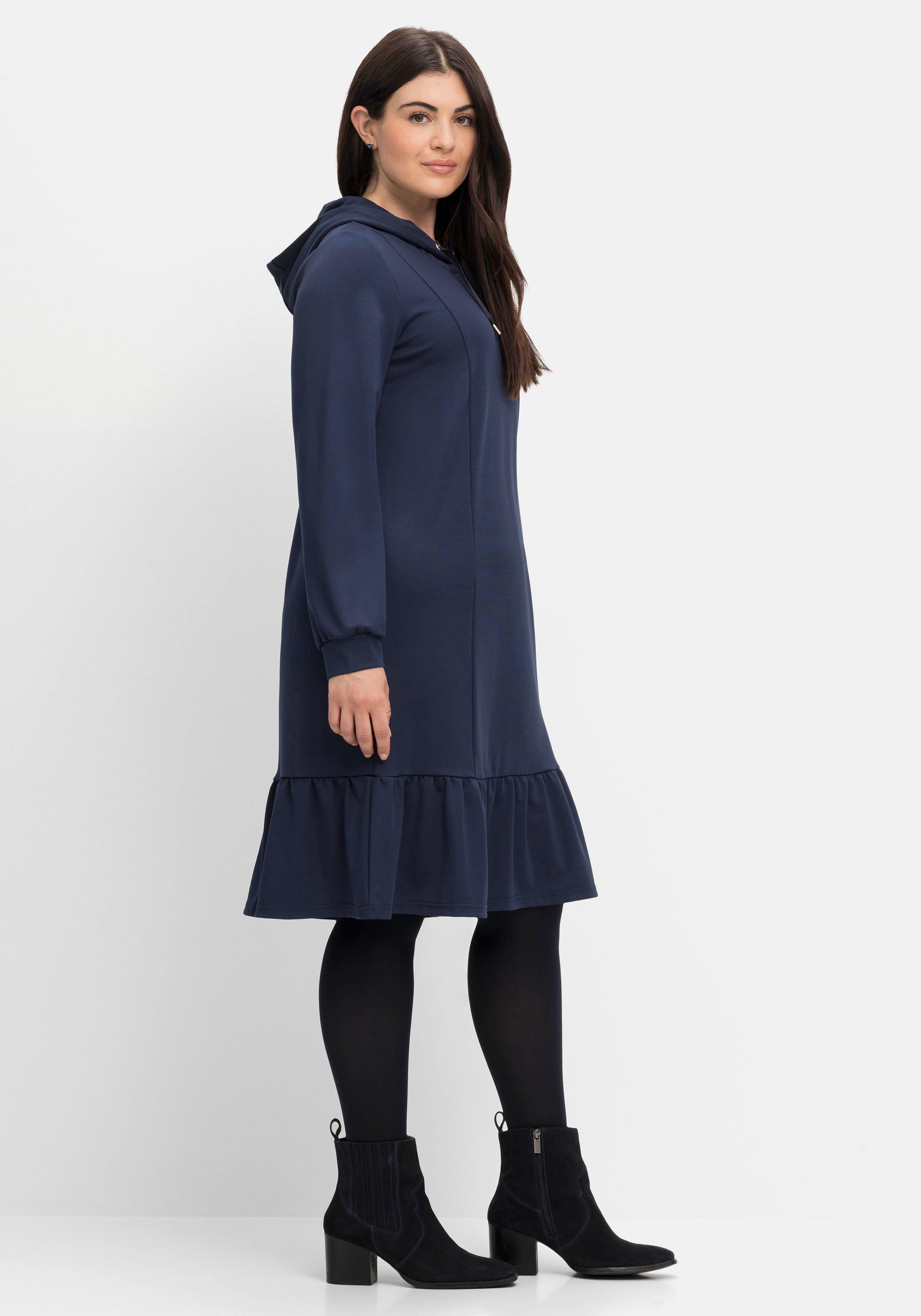 Shirtkleid mit Kapuze und Volant am Saum