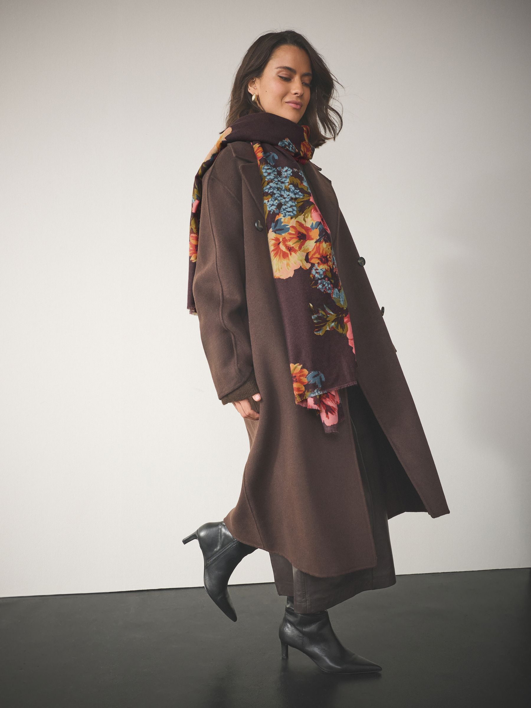 Bruine bloemenprint - Midweight Woven Scarf