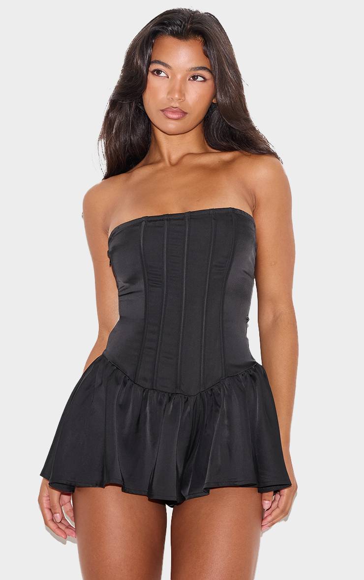 Noir Combi-short Bustier Satiné Avec Détails Corset
