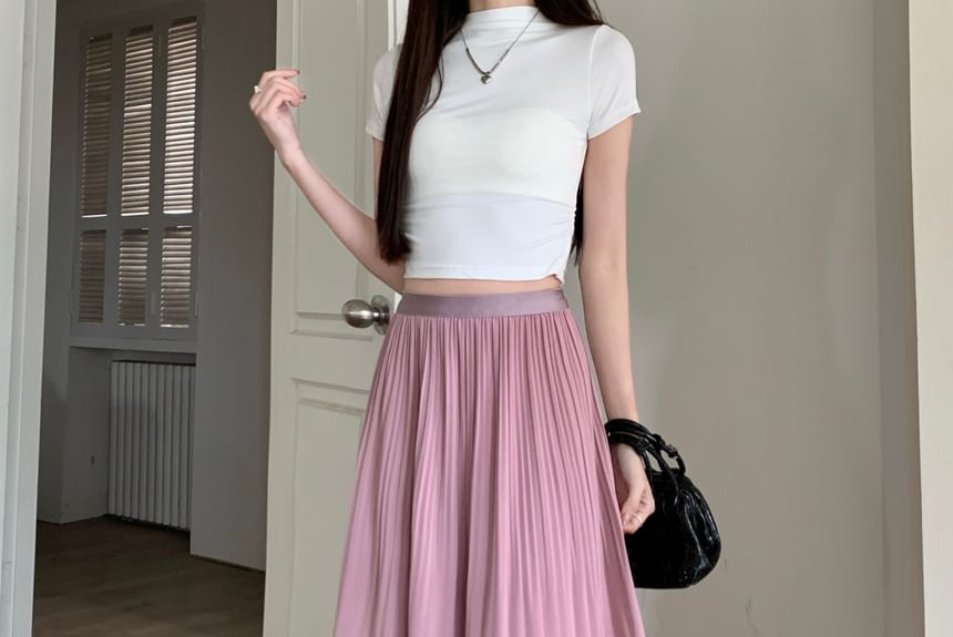Yohana - Hoge taille effen kreuk midi A-lijn rok