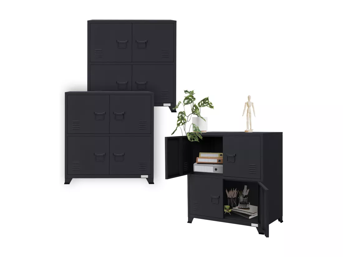 Lot de 3 armoires de bureau classement avec étagères anthracite 75x40x80,5 cm