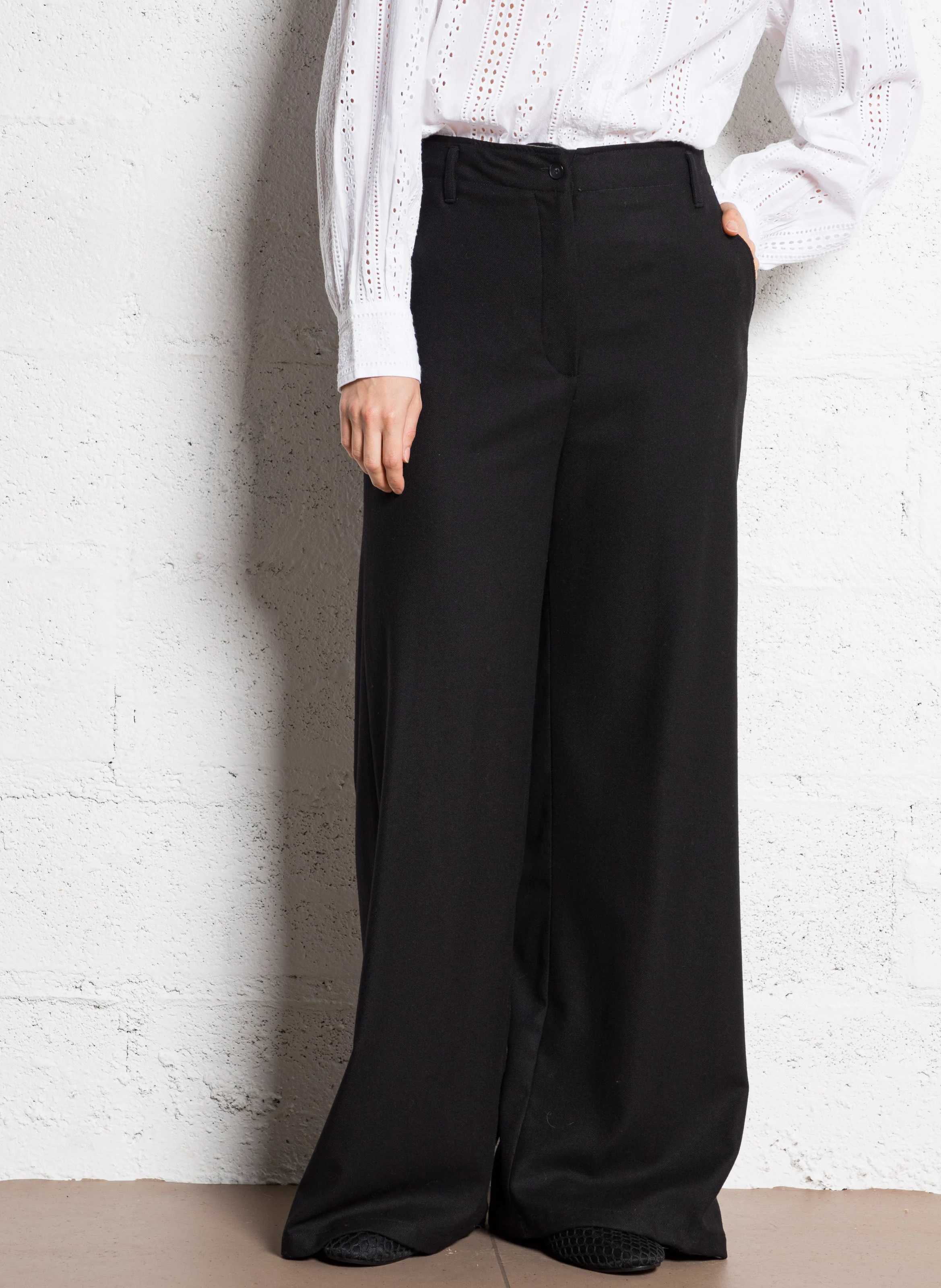 POMEO - Pantalon droit taille mi-haute | Noir