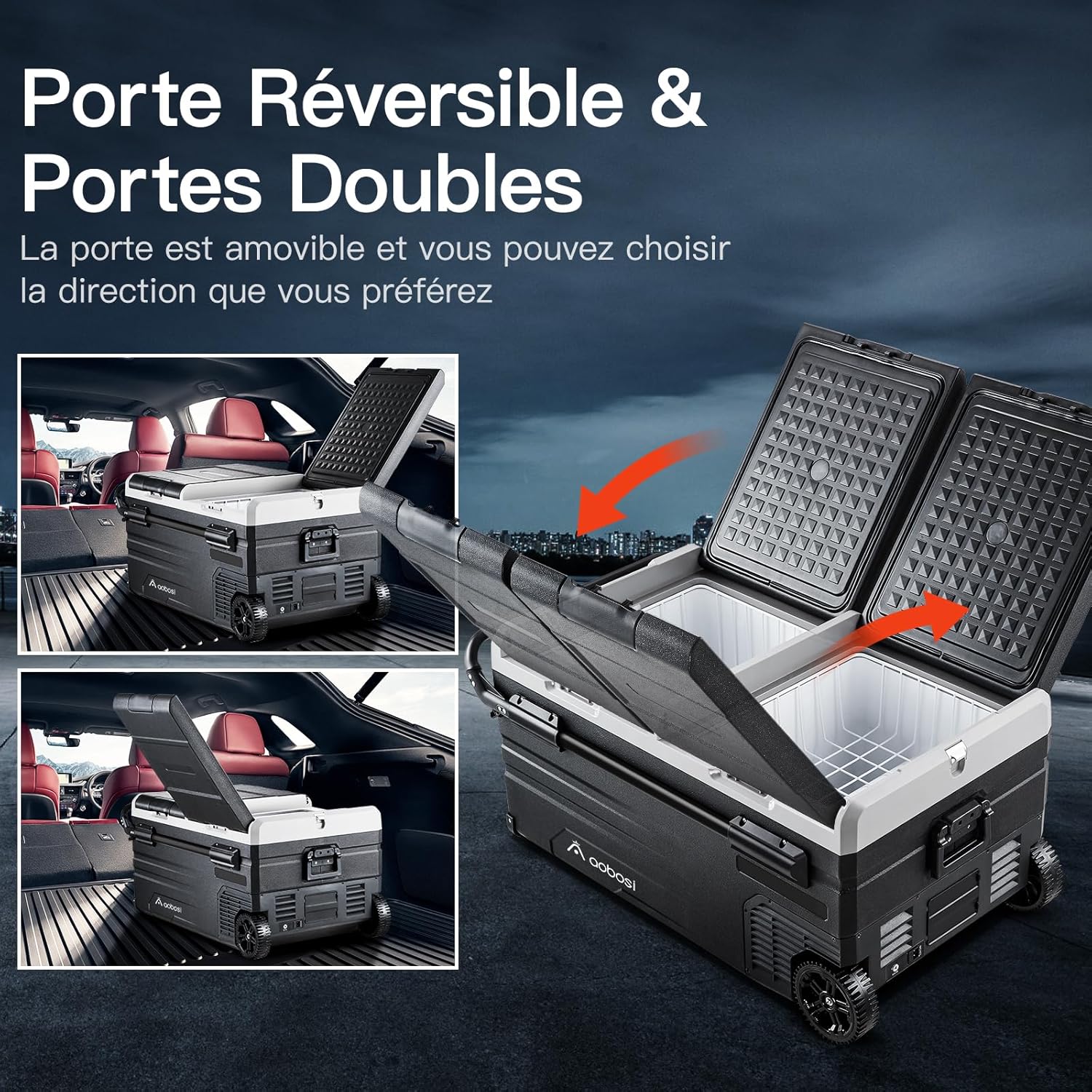 AAOBOSI 115L Glaciere Electrique Double Zone,Glaciere a Compression WiFi APP,12 V/24 V et 100-240 V Frigo Camping, -20 ℃ à 20 ℃, pour Voiture, Camion, Bateau, Camping, Car, Caravanes, Voyageant,Maison
