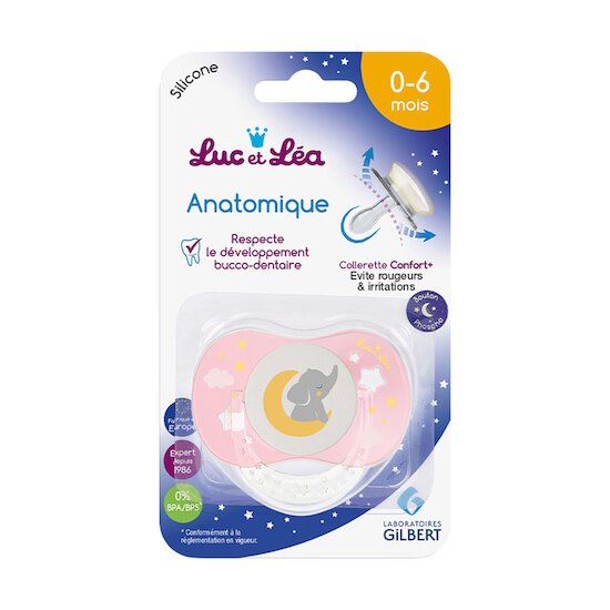 Sucette Anatomique nuit phosphoréscente   Elephant Rose        0-6 mois   de               Luc et Léa