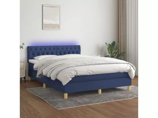 Sommier tapissier avec matelas et LED Bleu 140x190 cm Tissu