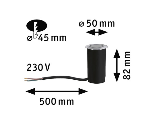 Paulmann inbouw vloerlamp IP67 rond 2W 20 lm 3000K warm wit Ø 50 mm Huis geborsteld roestvrij staal 230V