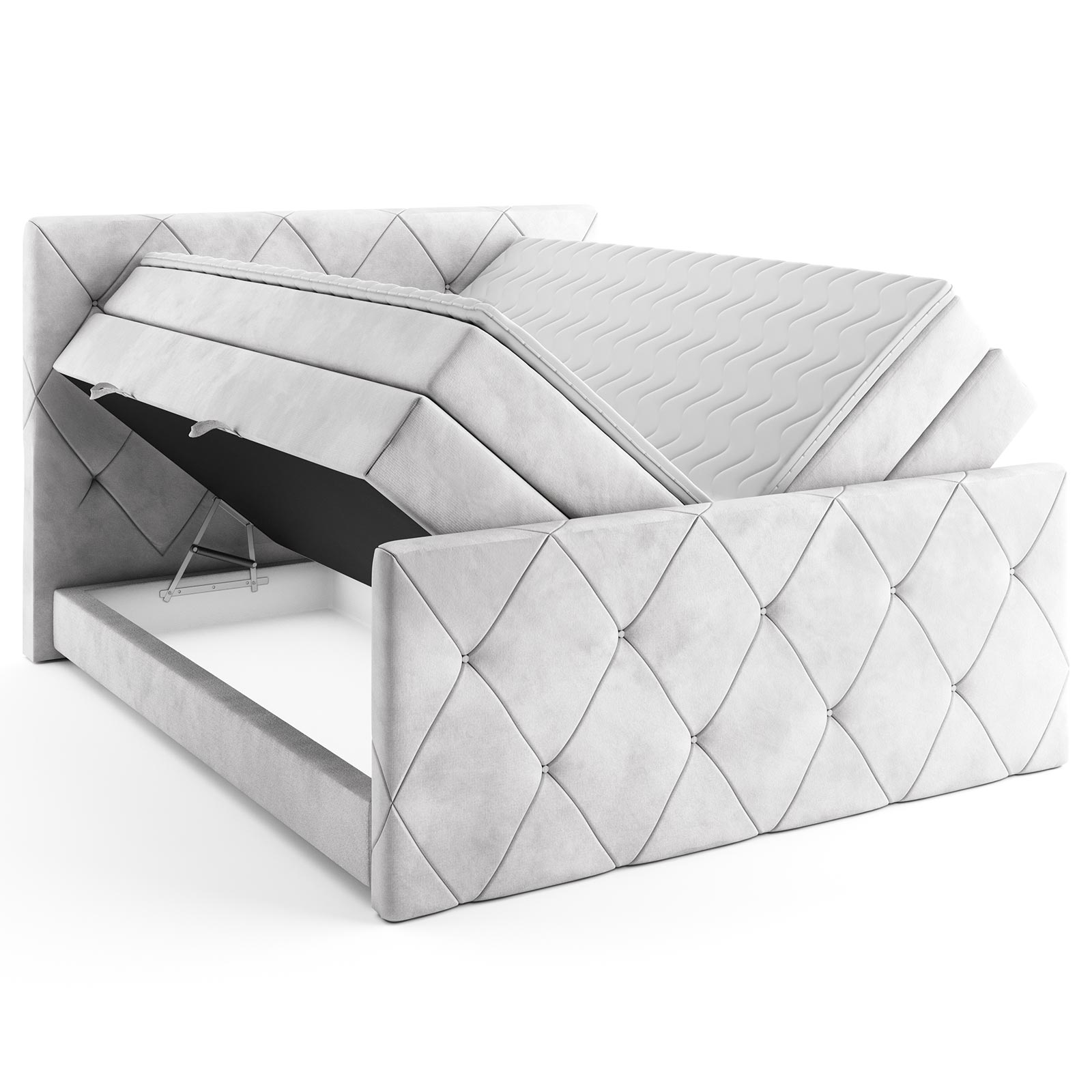Boxspringbett - silber - H3 - mit Bettkasten - 140x200 cm