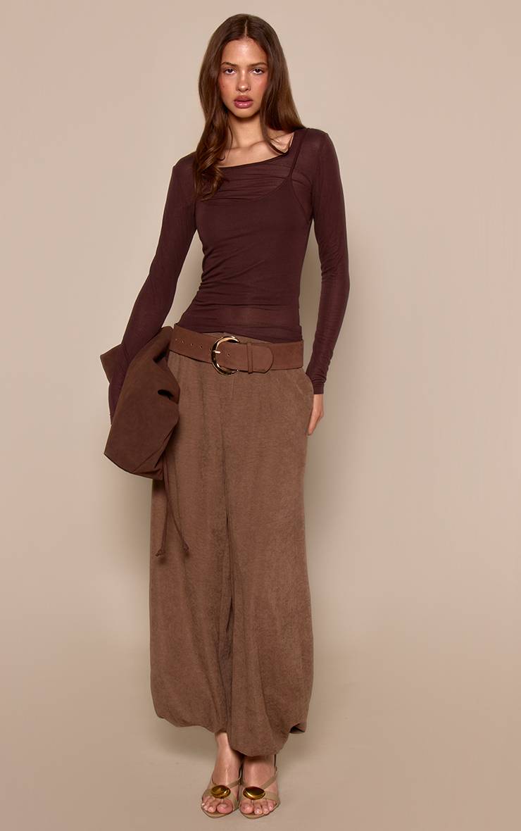 Chocolat Top À Manches Longues Superposition Transparente Toucher Doux