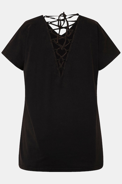 T-Shirt, oversized, Rücken-Zierbändern, V-Ausschnitt, Halbarm