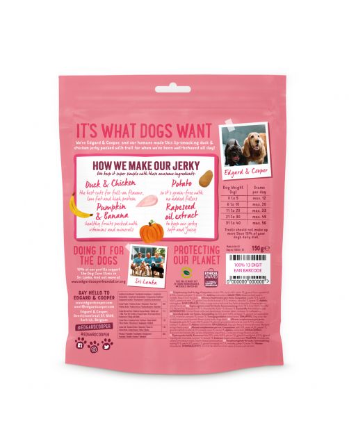 Edgard&Cooper Duck & Chicken Jerky - Hondensnacks - Eend Kip Pompoen 150 g