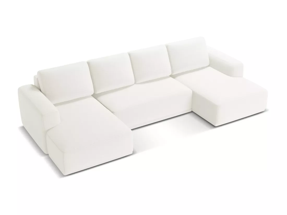 Canapé d'angle panoramique convertible en tissu chenille - blanc - KAILA
