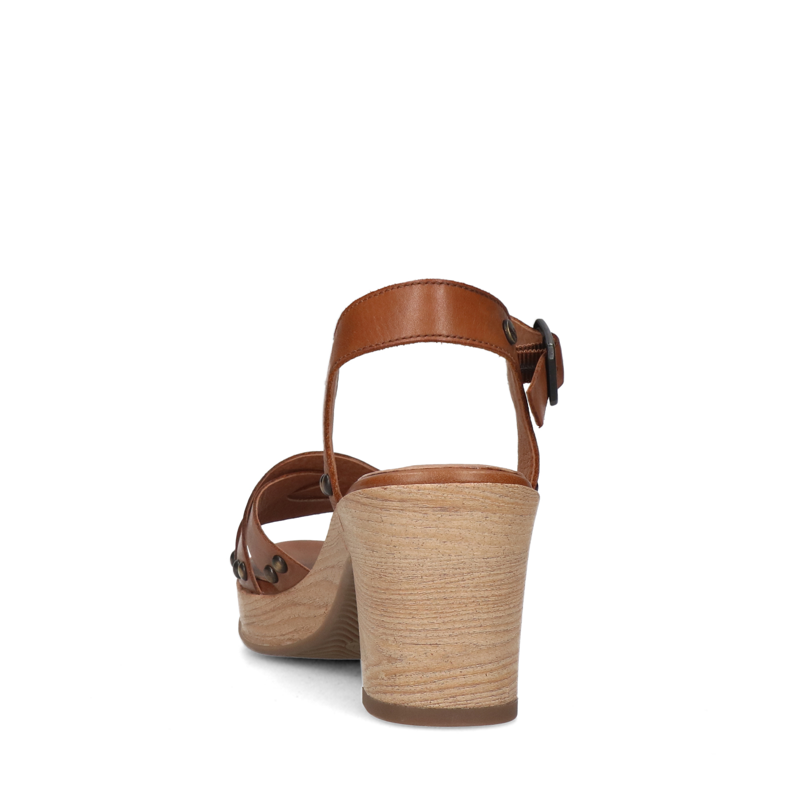 Cognac leren sandalen met blokhak