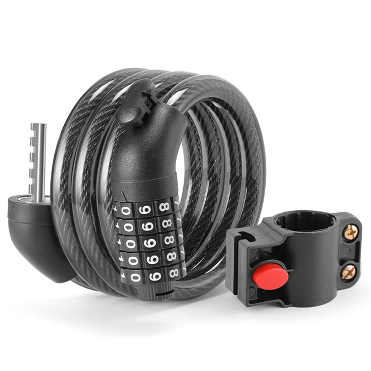 (2-tlg. Set) 5-Stelliges Code Fahrradschloss Velo Zahlenschloss   Halterung - Schwarz