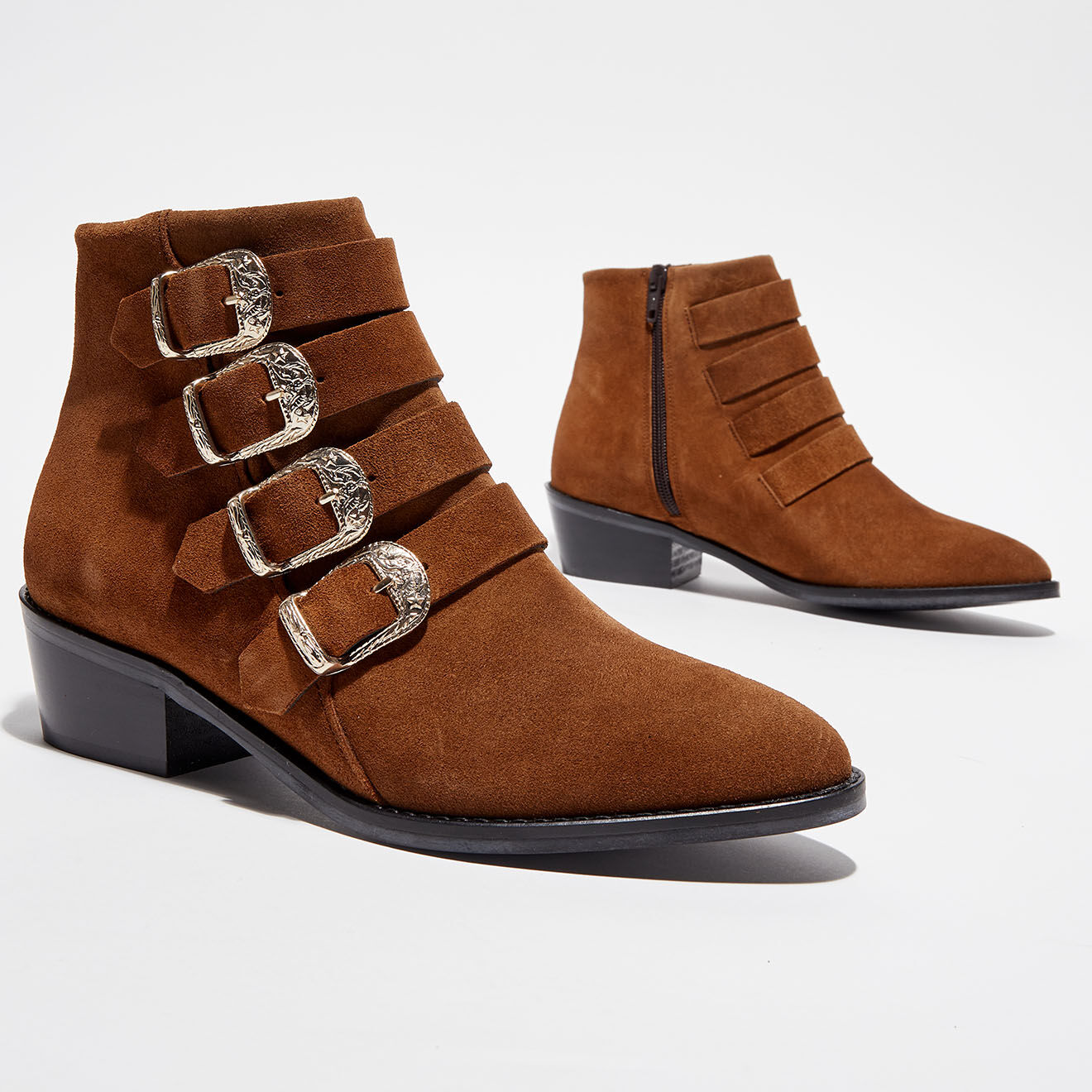 Anaki Bottines en Velours de Cuir Cathia cigare