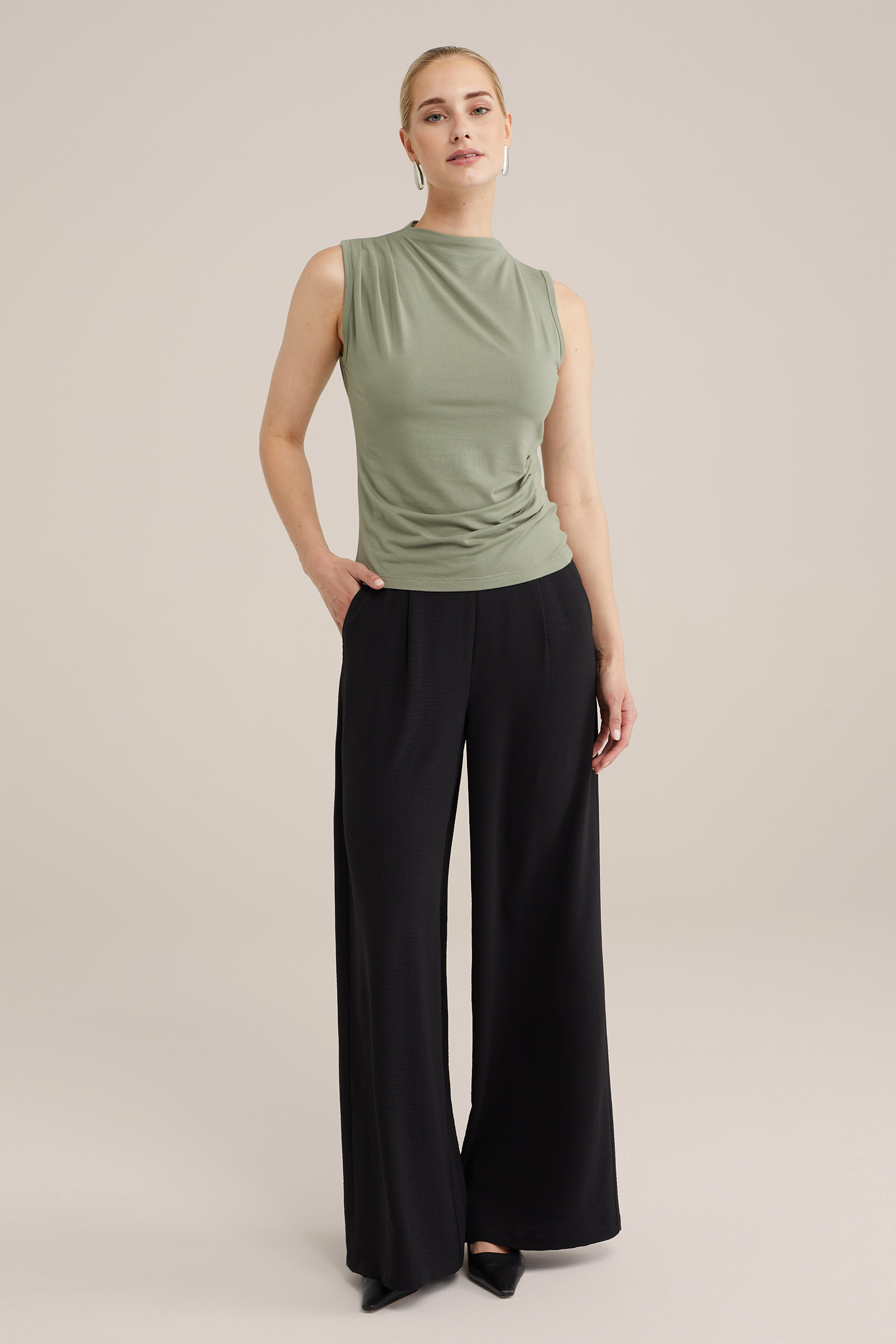 singlet met plooidetail WE Fashion Lichtgroen