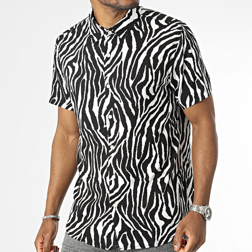 Chemise Manches Courtes Noir Blanc Zébré