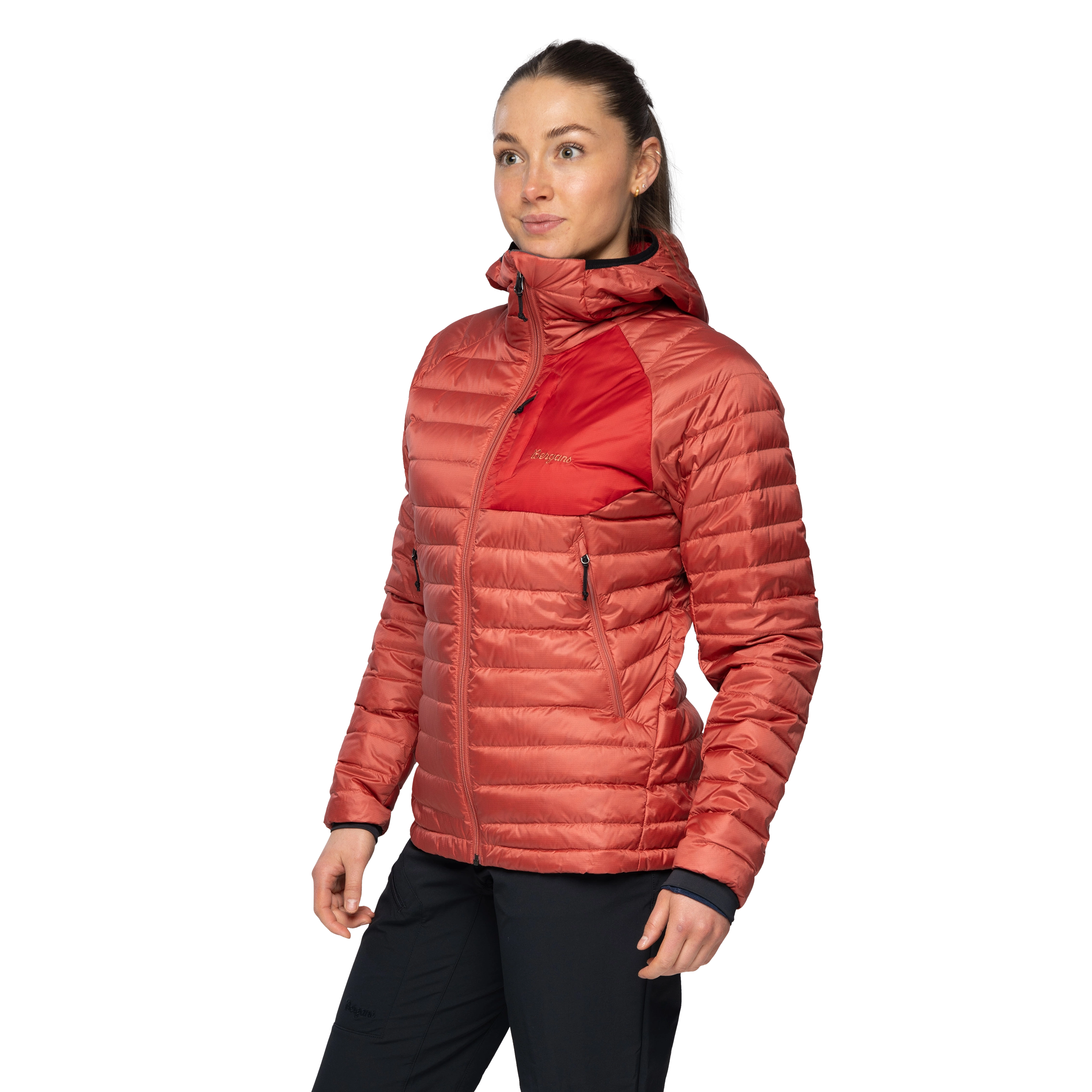 Vaagaa Light Down Jacket Hood Women Rusty Dust / Crimson Red