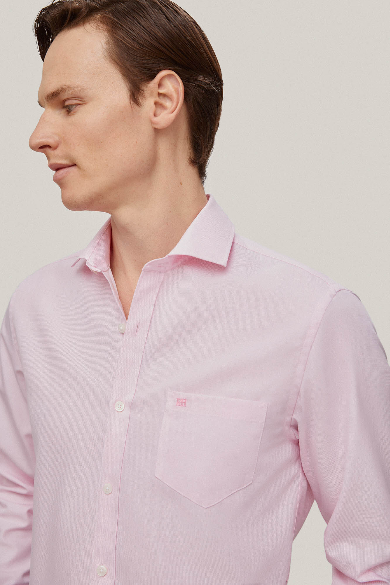 Camisa micro xadrez que não precisa passar - Rosa
