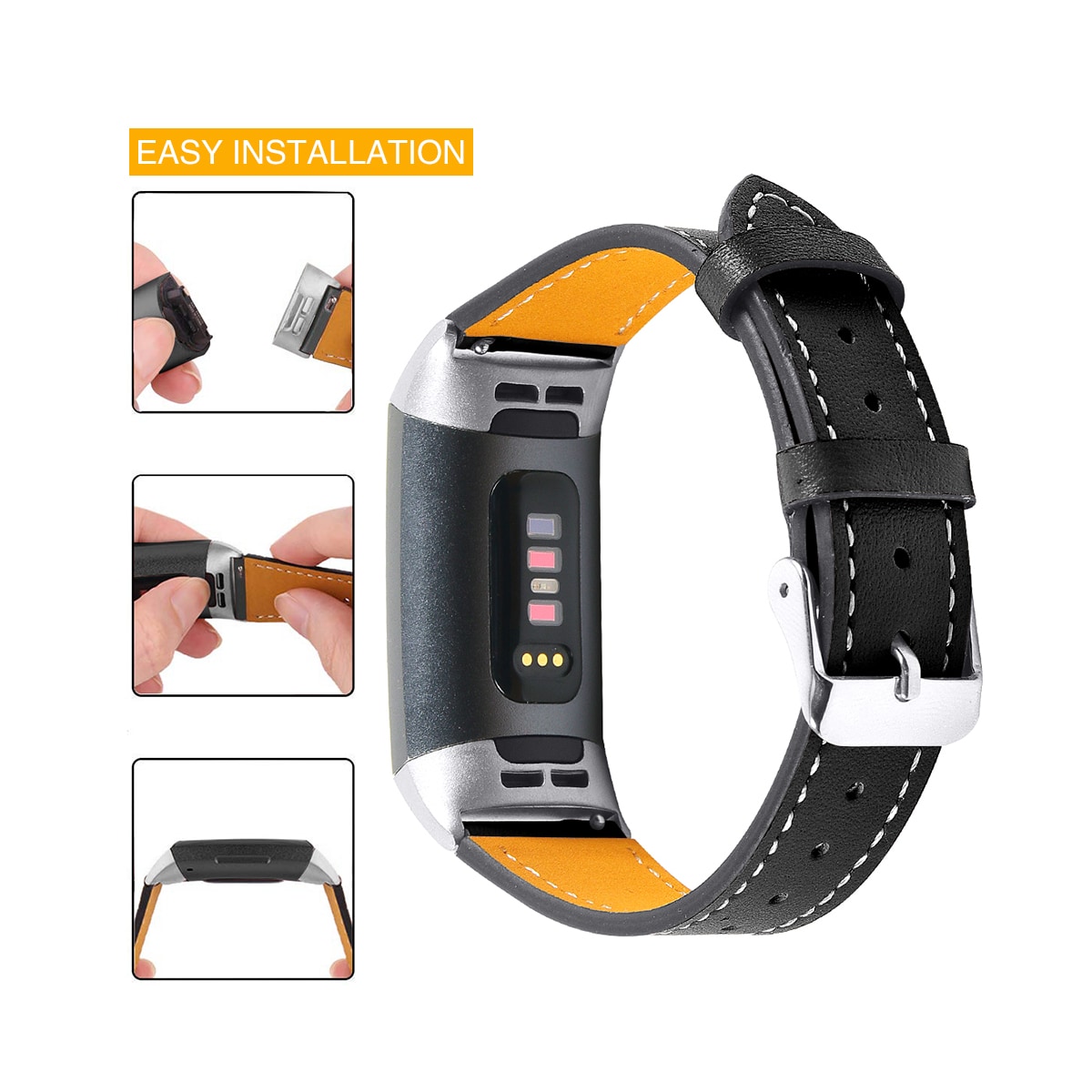 Fitbit Charge 3/4 armbånd Leather Black