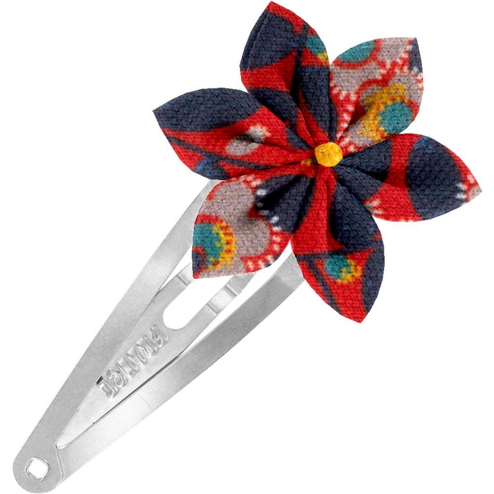 Barrette Clic-Clac Fleur Étoile Feuillage Vermillon
