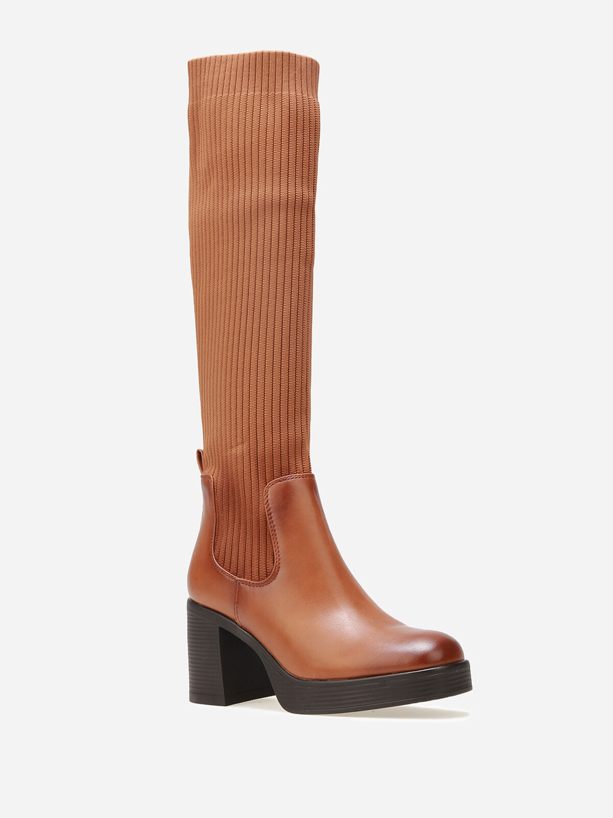 Bottes bi-matières à plateforme- Marron clair