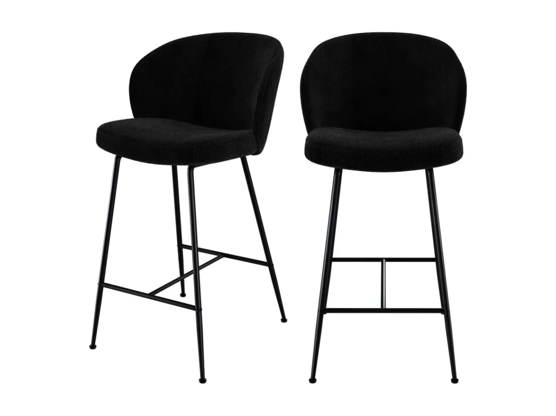 Lot de 2 chaises pour îlot central 66 cm en tissu bouclé noir - Groom