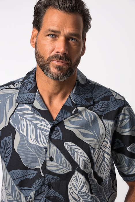 Leinenmix-Hemd, Halbarm, Allover-Print, Cuba-Kragen, Modern Fit, bis 8 XL