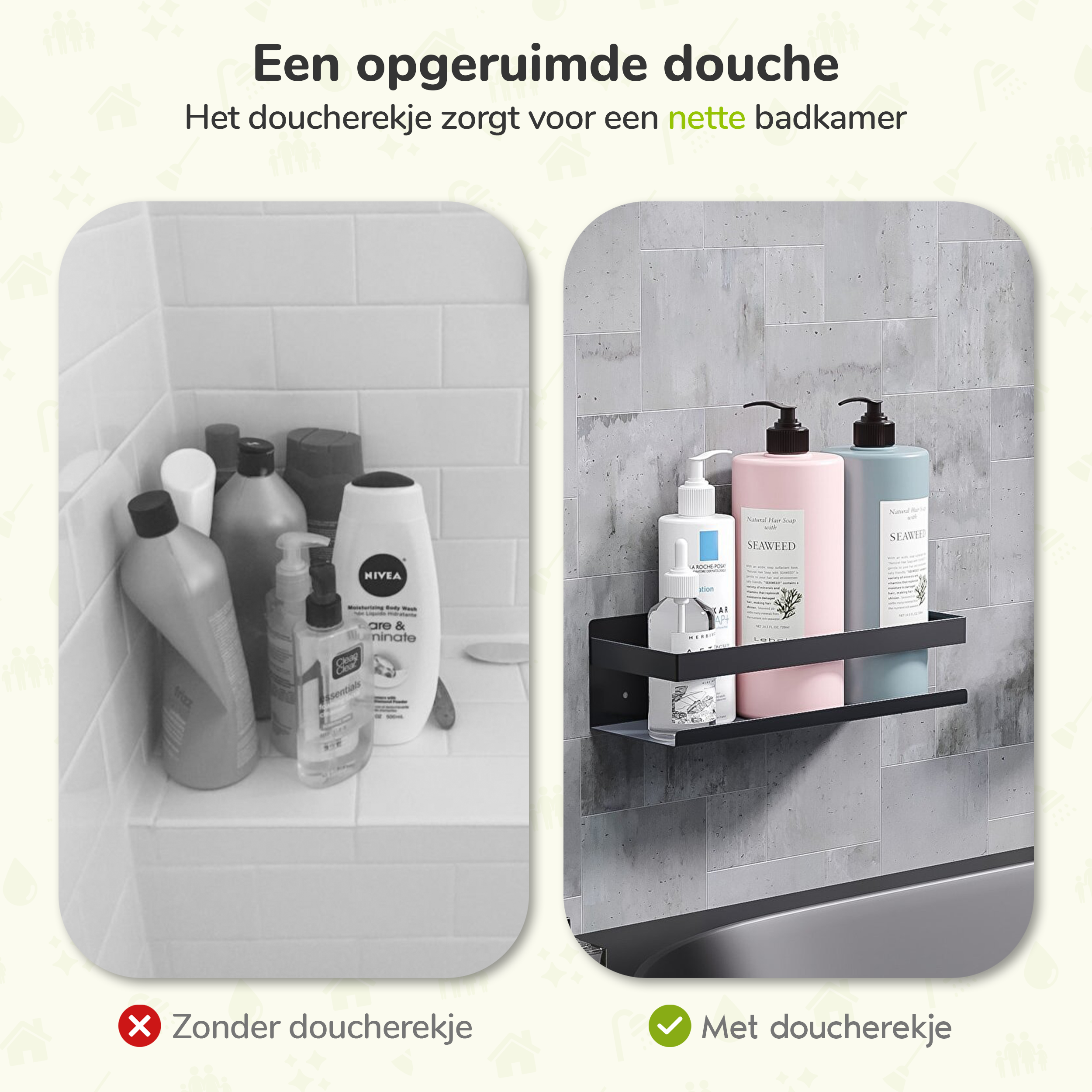 XIVADA Doucherek Teca - Boren - Zelfklevend - Rvs - 30 CM - Zwart